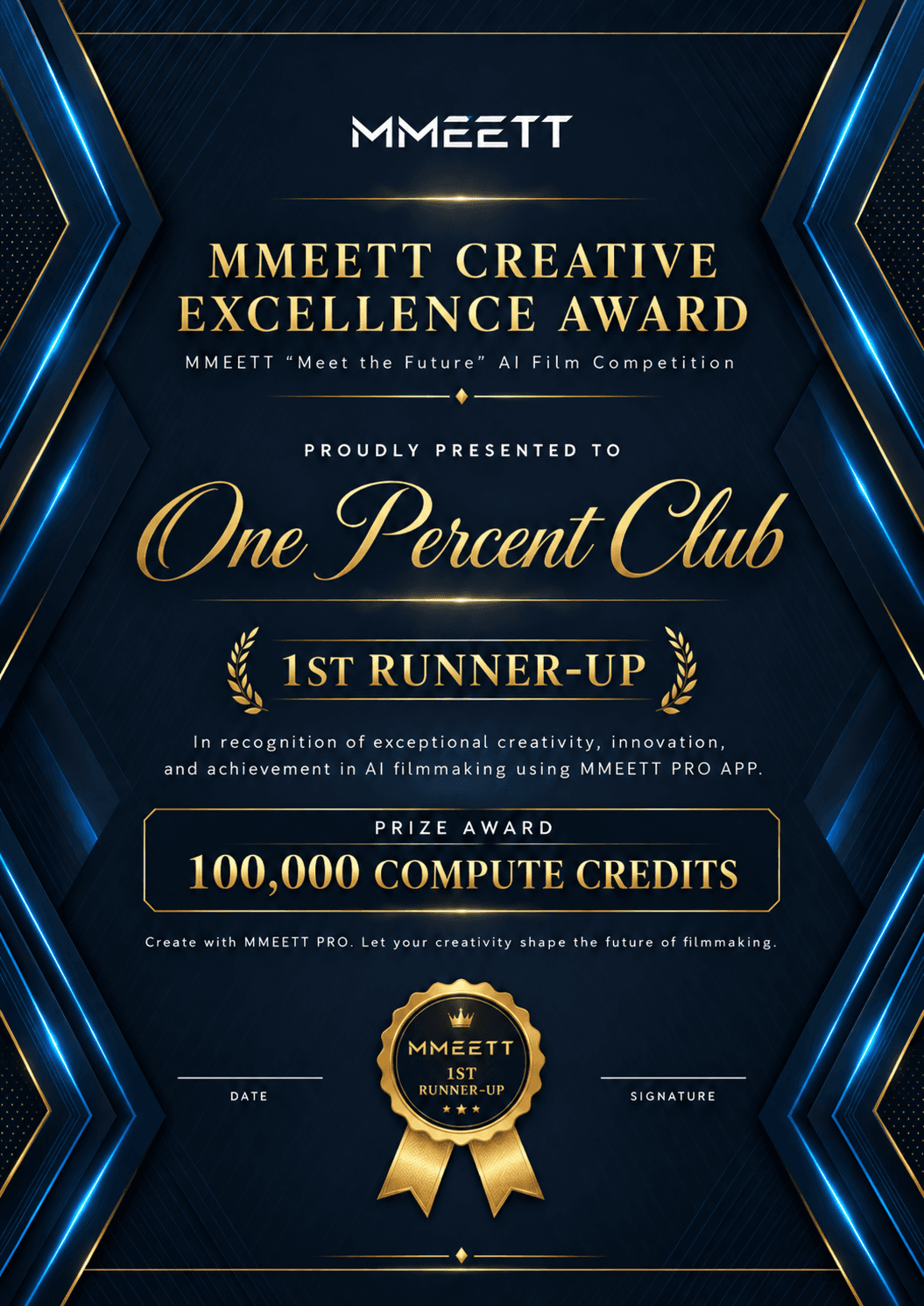 MMEETT PRO Global Competition 2026 Second Place certificate